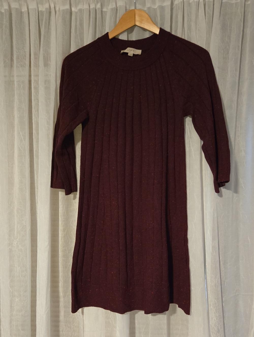 LOFT Ribbed Crewneck Sweater Dress in Wine